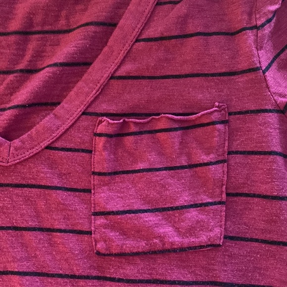 Anthro T.la Stripped Cuffed Sleeve V Neck Pocket Tee - Picture 3 of 4